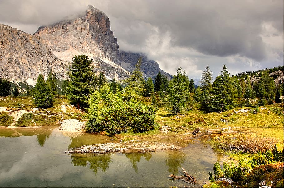 tofane, lech limides, dolomites, alm, nature, blue, lake, summer HD wallpaper