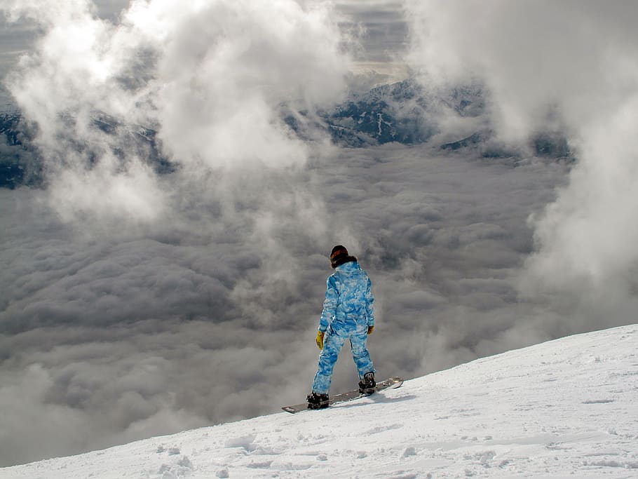 snowboarding, mountain, clouds, winter, sports, active, winter sports HD wallpaper