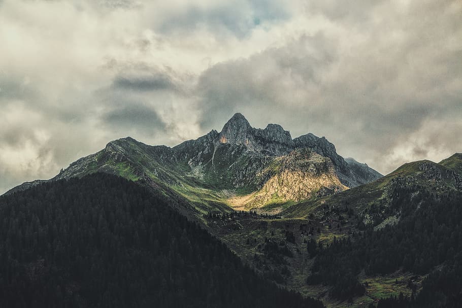 Green and Brown Mountain at Daytime, altitude, clouds, daylight HD wallpaper