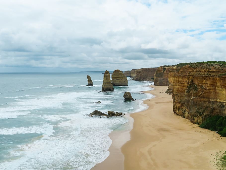 white clouds over ocean and cliff, nature, outdoors, promontory HD wallpaper