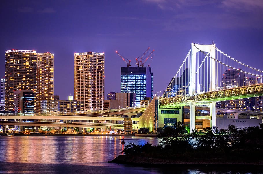 Hd Wallpaper Odaiba Japan Tokyo Rainbow Bridge Night Architecture Building Exterior Wallpaper Flare