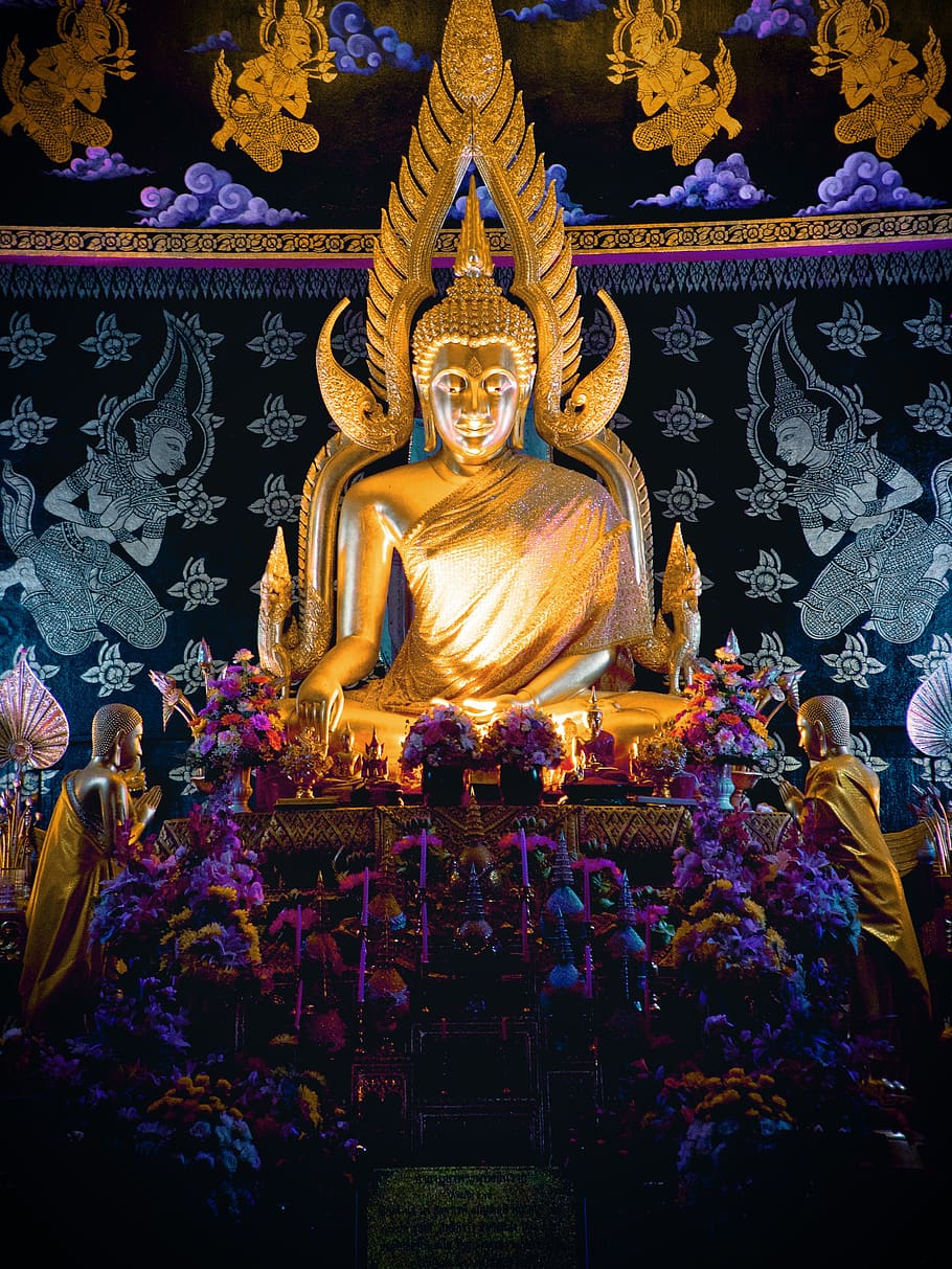 lighted buddha statue, representation, human representation, sculpture HD wallpaper