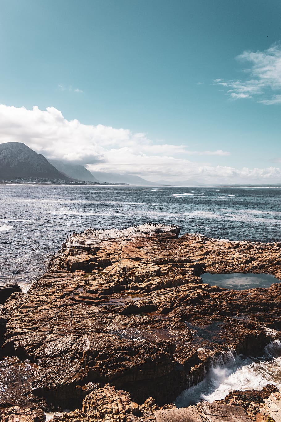 Bird's-eye View Photography of Rock Formation on Ocean, bay, beach HD wallpaper
