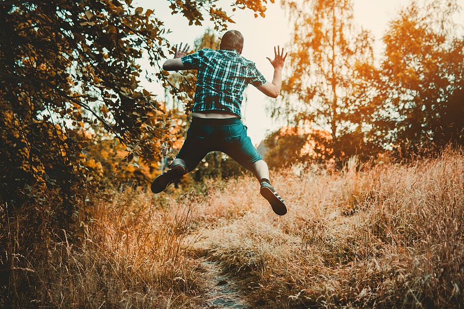Photo Of Man Jumping, enjoyment, grass, person, one person, leisure activity HD wallpaper