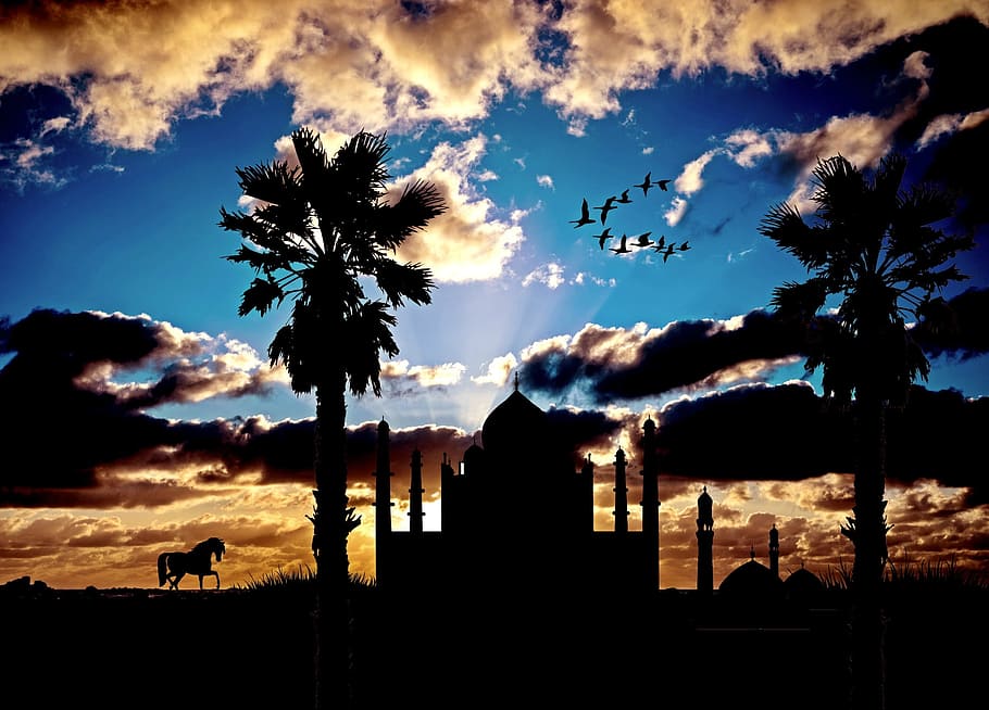 masjid, mosque, construction, architecture, dark, nature, sky HD wallpaper