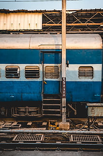 white and blue painted train, vehicle, transportation, train track HD wallpaper