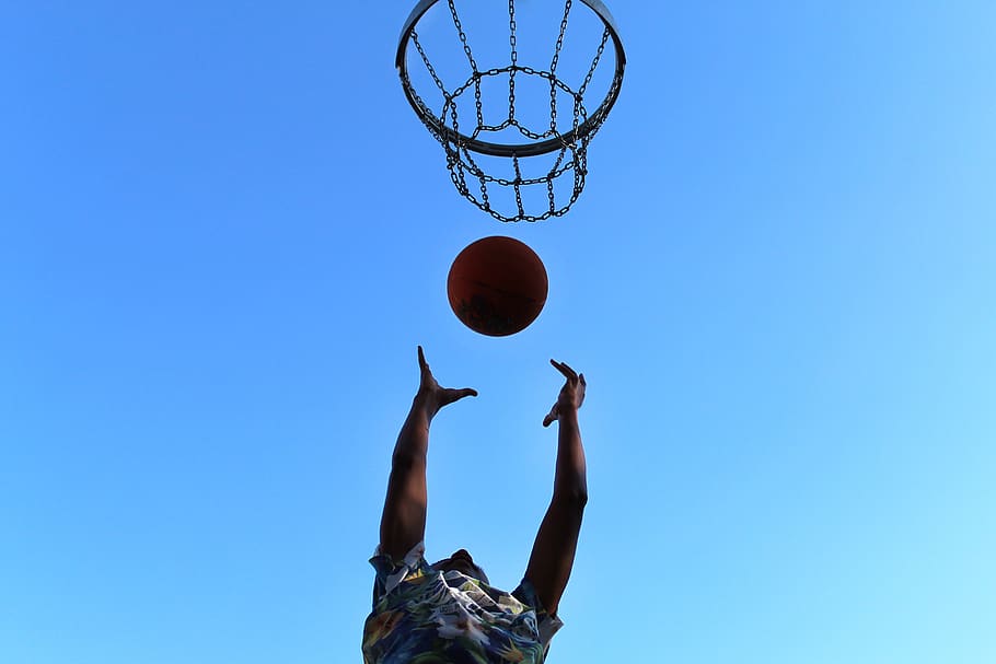 basketball, low angle shot, sport, win, athlete, sky, athletes