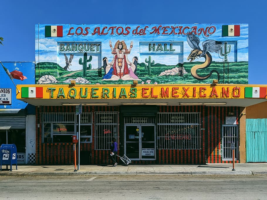 multicolored taquerias el mexicano storefront, architecture, building exterior HD wallpaper