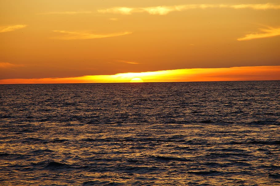 Body of Water during Sunset, clouds, nature, ocean, scenic, sea HD wallpaper