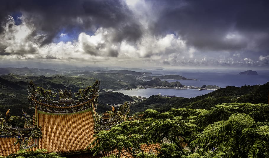Aerial Photography of Brown Temple on Top of Mountain, beach HD wallpaper