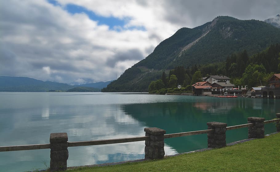 lake, mountian, trees, mountain, water, cloud - sky, scenics - nature HD wallpaper
