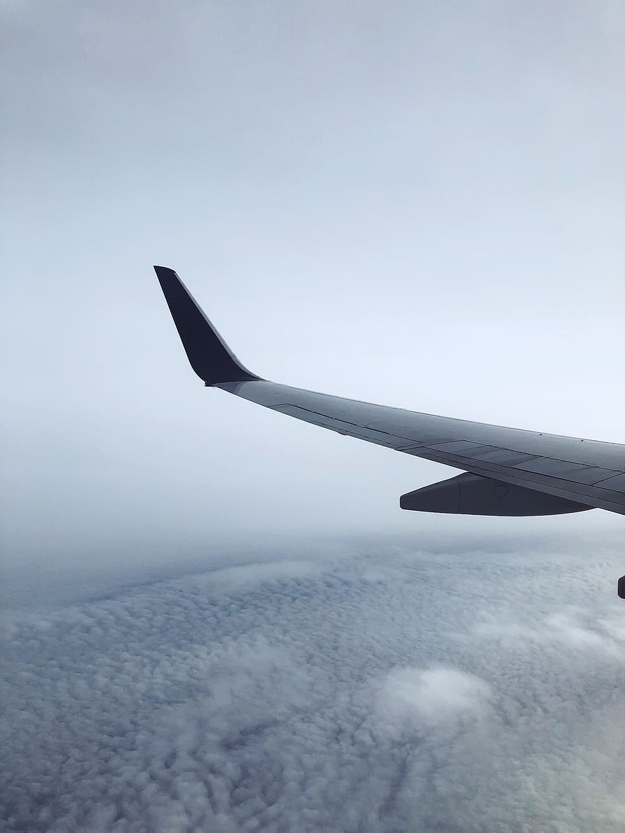 travel, airplane, air vehicle, aircraft wing, flying, mode of transportation HD wallpaper