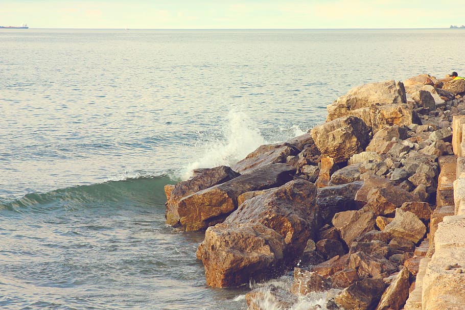 waves, rocks, lake, sea, water, beach, beauty in nature, scenics - nature HD wallpaper