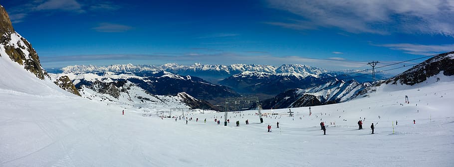 Snow-filled Summit, clouds, cold, downhill, frost, high, ice, HD wallpaper