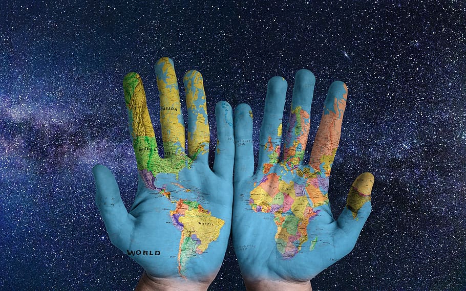 space, milky way, earth, background, hands, star, world, globe