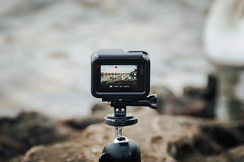 black action camera on tripod, electronics, gps, gopro, timer HD wallpaper