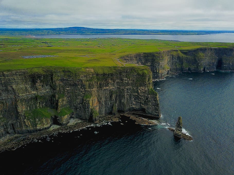 ireland, cliffs of moher, drone, aerial, water, scenics - nature