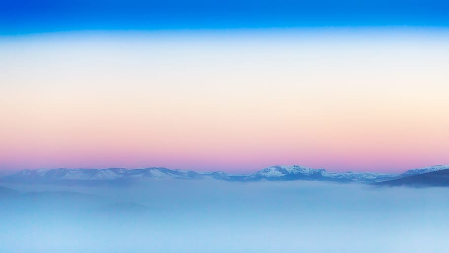 mountain covered with snow and fogs, sky, cloud, sunset, sunrise HD wallpaper