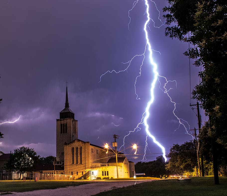 united states, austin, lightning, rain, church, power, texas