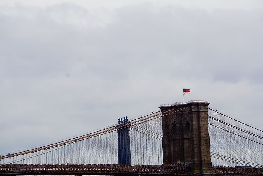 building, bridge, flag, symbol, office building, metropolis HD wallpaper