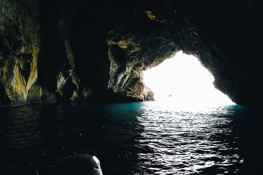 cave, ocean, light, rock, water, rock formation, solid, rock - object HD wallpaper