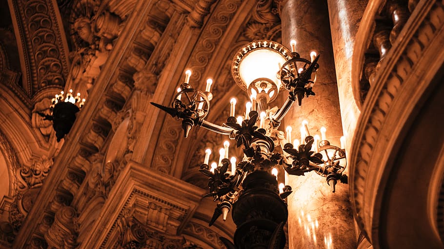 light fixture inside building, lamp, chandelier, paris, architecture HD wallpaper