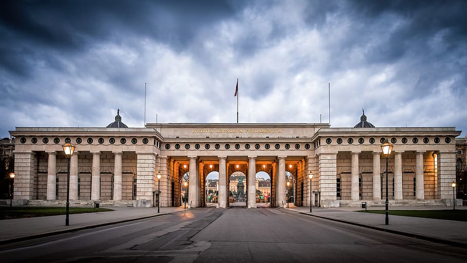 White Building, administration, architecture, columns, daylight HD wallpaper