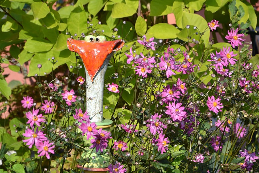 ceramic, bird, cock, red, green, funny, flower, flowering plant HD wallpaper