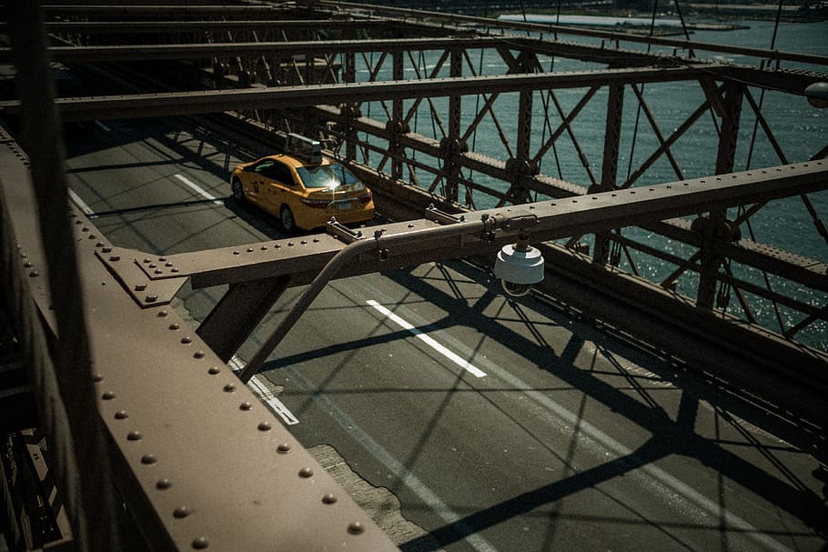 car on bridge, road, security, monitoring, traffic, taxi, city HD wallpaper