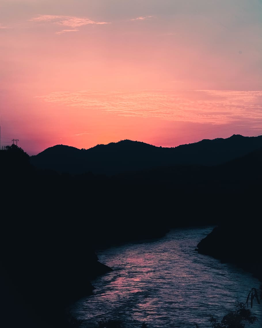 mountains, sunset, india, river, moody, scenics - nature, beauty in nature HD wallpaper