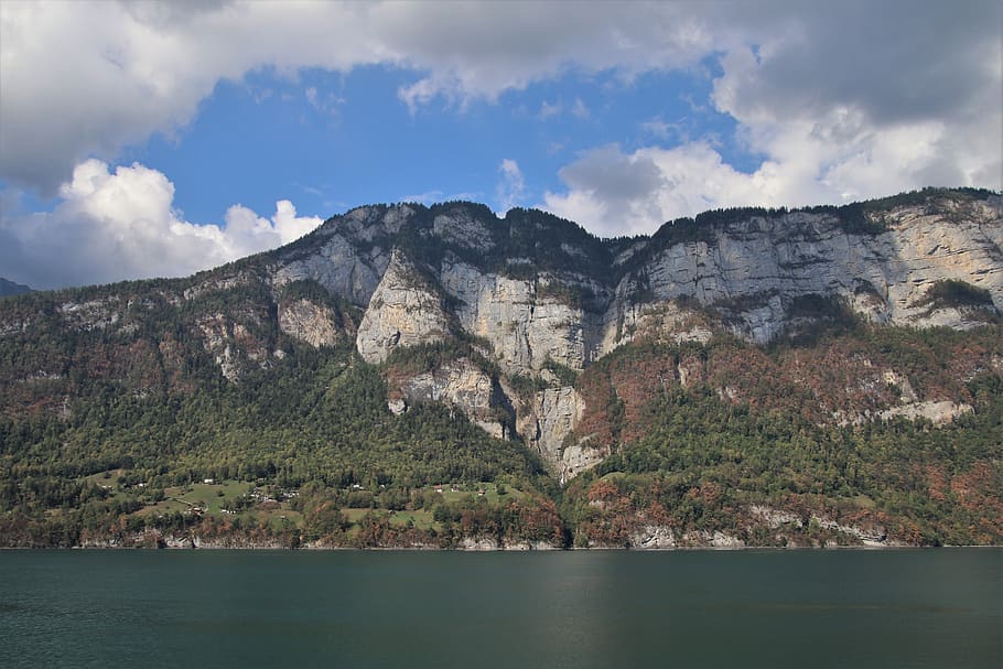 the alps, high, array, tops, mountains, rocks, lake, alpine HD wallpaper