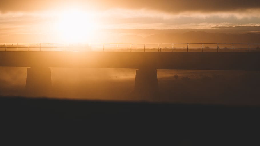 architecture, bridge, structure, sunset, sunrise, dark, horizon HD wallpaper