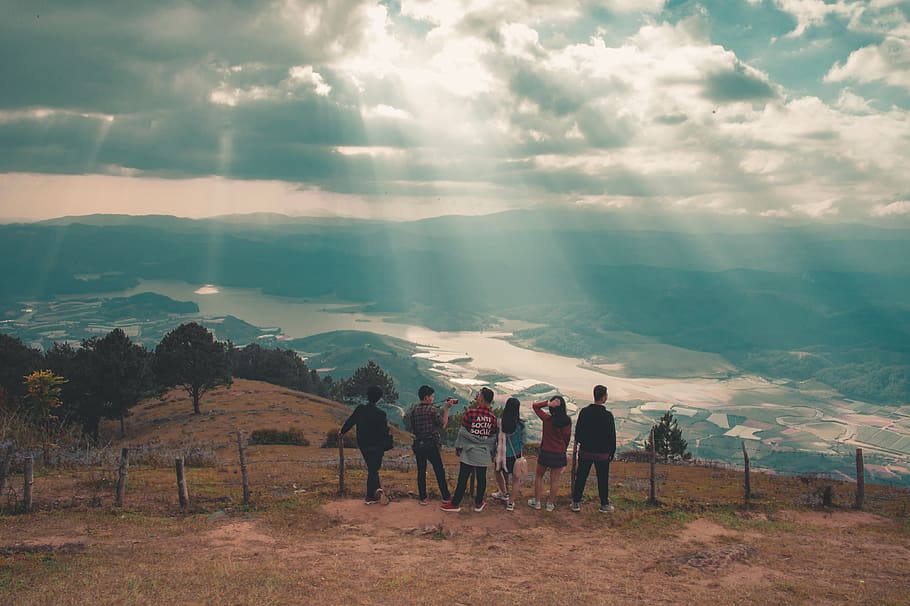 Group of People Standing Near Fence, clouds, cloudy, crowd, daylight HD wallpaper