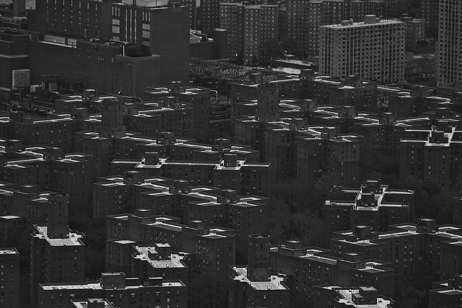 grayscale buildings, urban, city, town, high rise, outdoors, nature HD wallpaper