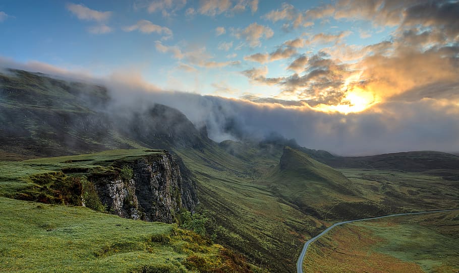 highland, mountain, hill, landscape, green, grass, travel, view HD wallpaper