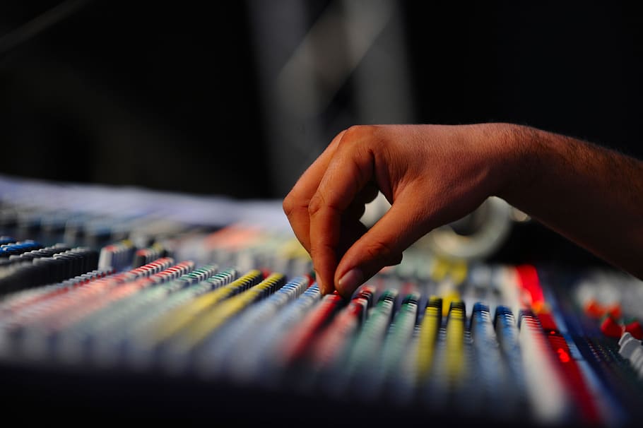 sound, technical, stage, hand, buttons, manipulation, human hand HD wallpaper