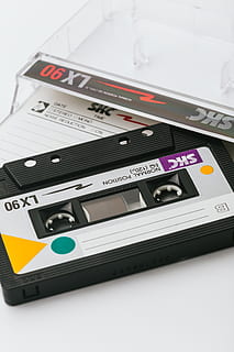 Black Cassette Tape, case, plastic, record, technology, white background HD wallpaper
