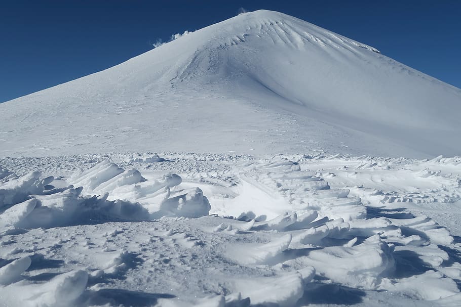 snow figures, winter, cold, leann, wind, frost, mountains, the foot of the volcano HD wallpaper