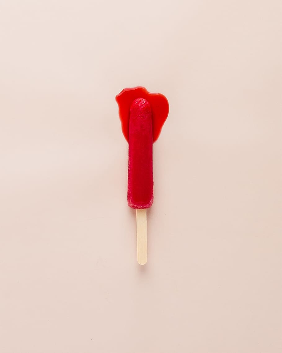 melting popsicle, summer, sweet, candy, ice, lollipop, red, liquid, HD wallpaper