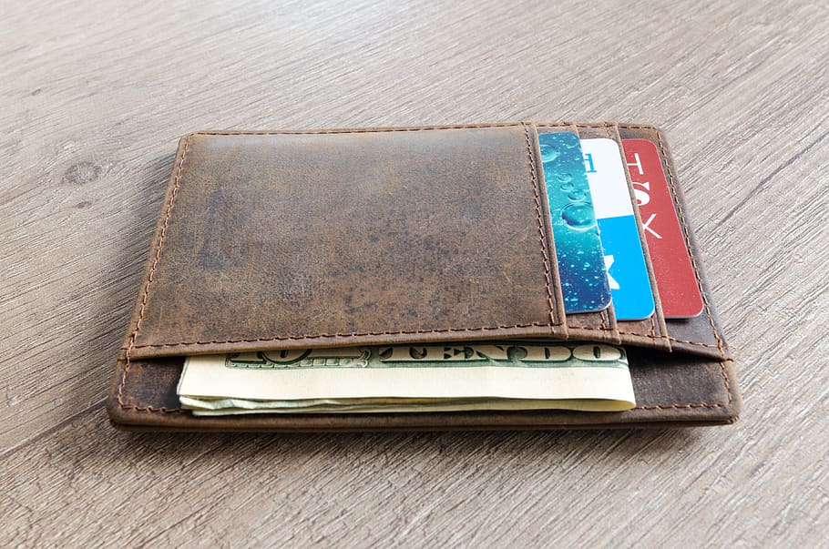 Brown Leather Wallet and Us Dollar Banknote, card holder, cards, HD wallpaper