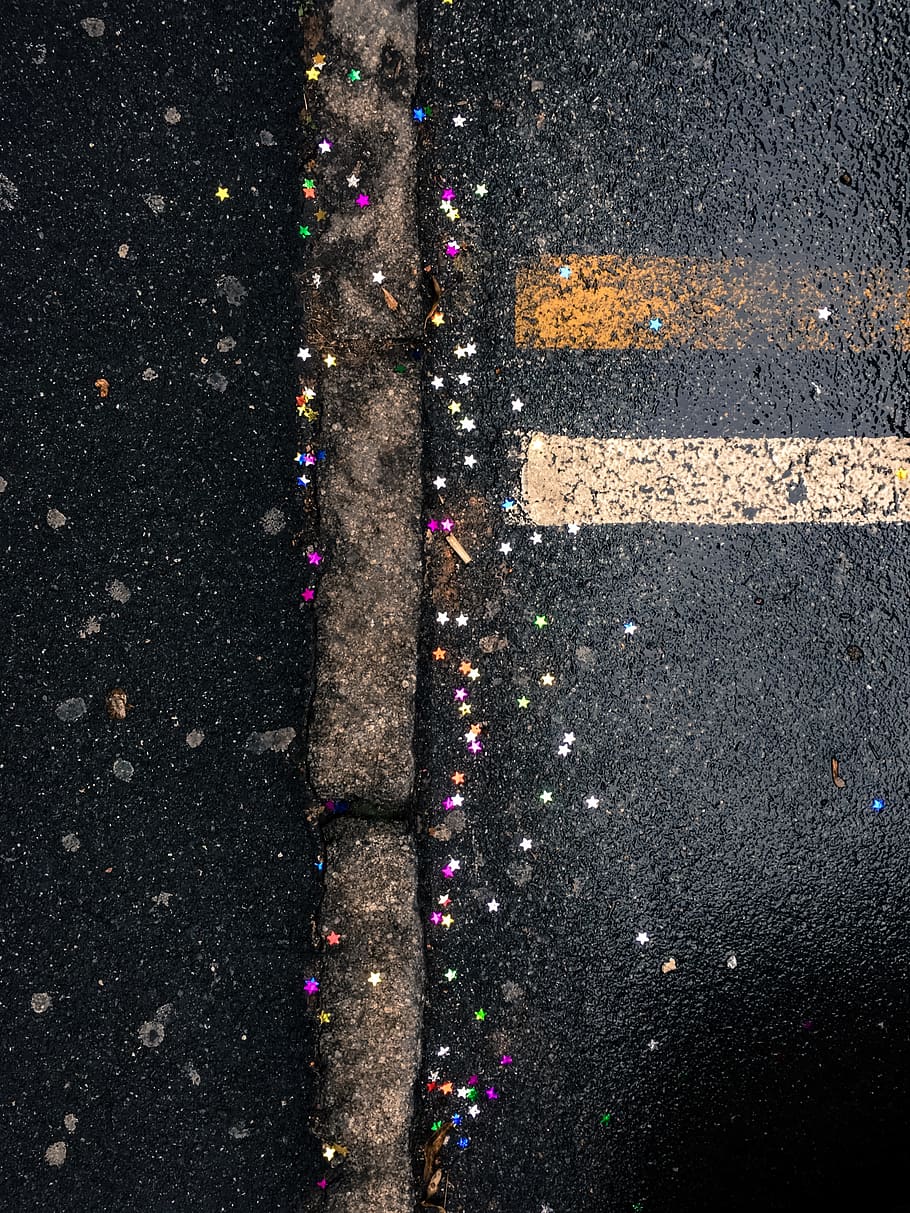 black concrete road, city, no people, street, multi colored, transportation HD wallpaper