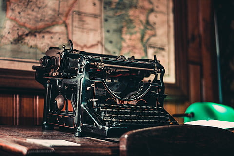 black typewriter on table, electronics, camera, vintage, portugal HD wallpaper