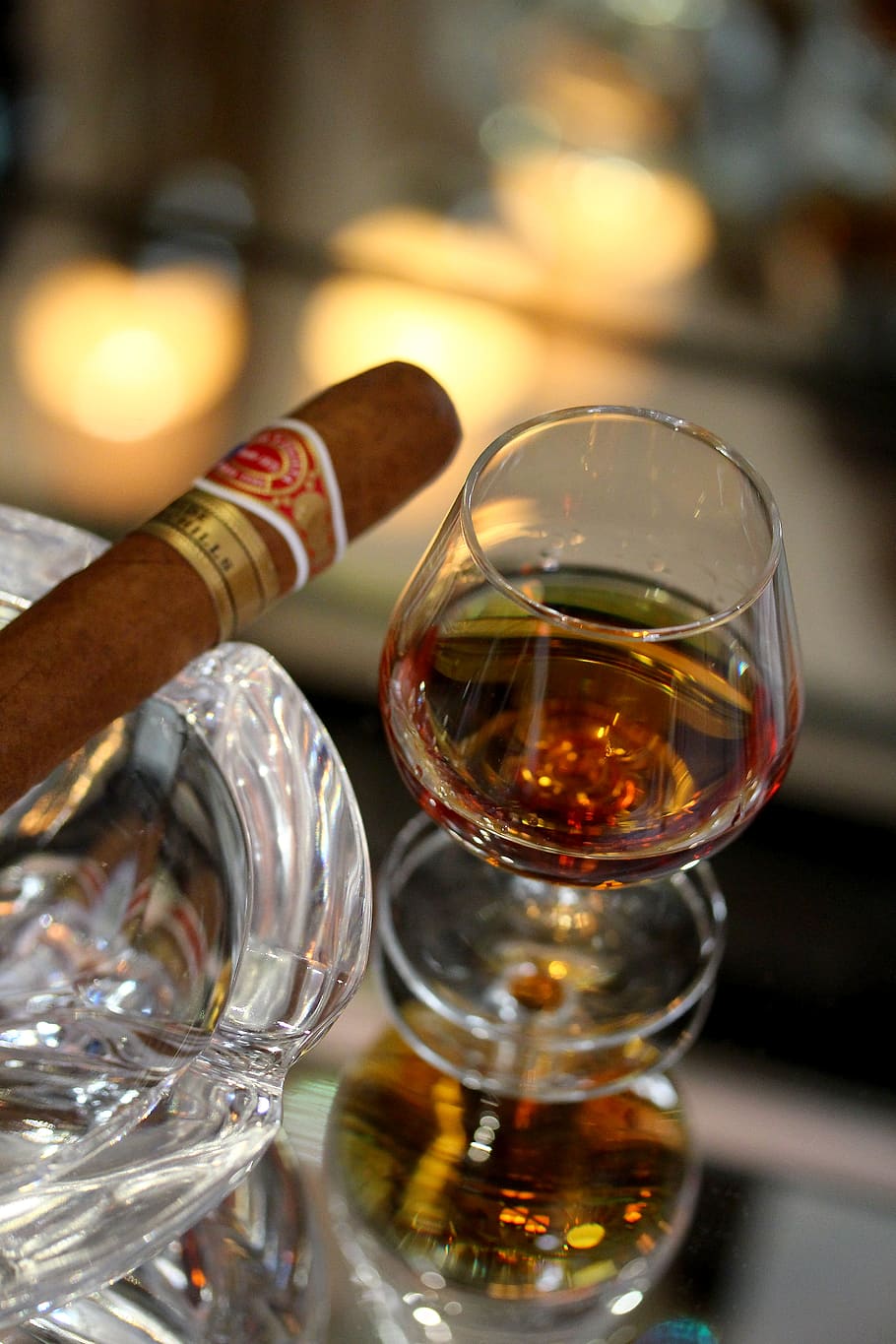 glass, brandy, cigar, bar, crystal, whisky, whiskey, bourbon, HD wallpaper