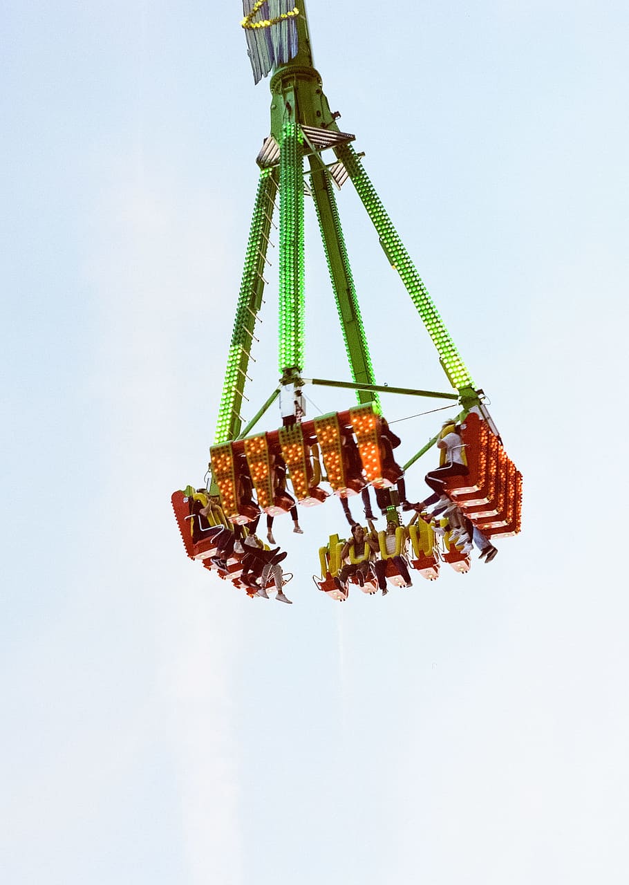 green and orange carnival ride with people, rollercoaster, germany HD wallpaper