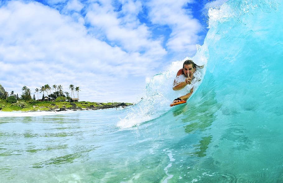 surver riding wave during daytime, water, leisure activity, lifestyles HD wallpaper
