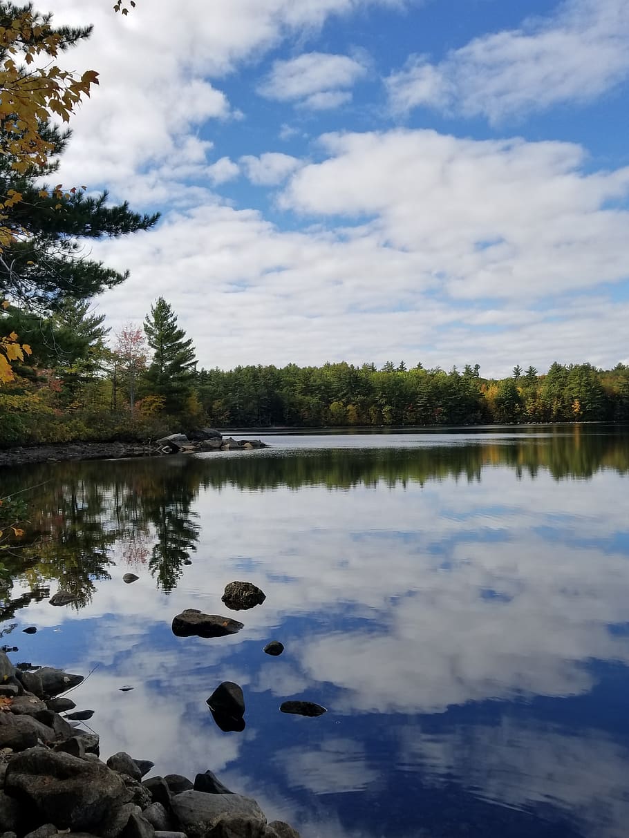lake, reflection, clouds, maine, sky, landscape, water, nature HD wallpaper