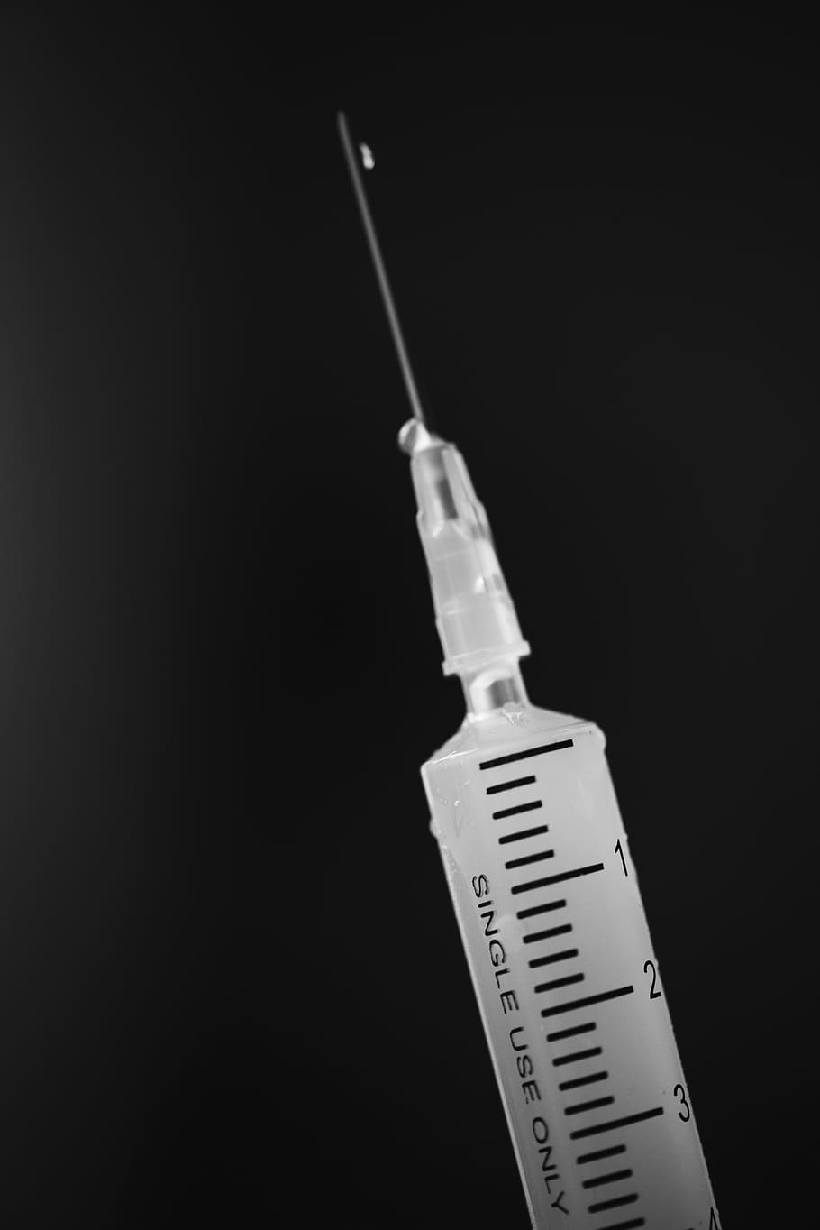 Close-Up of White Syringe, antibiotic, black and white, bw, chemical, HD wallpaper