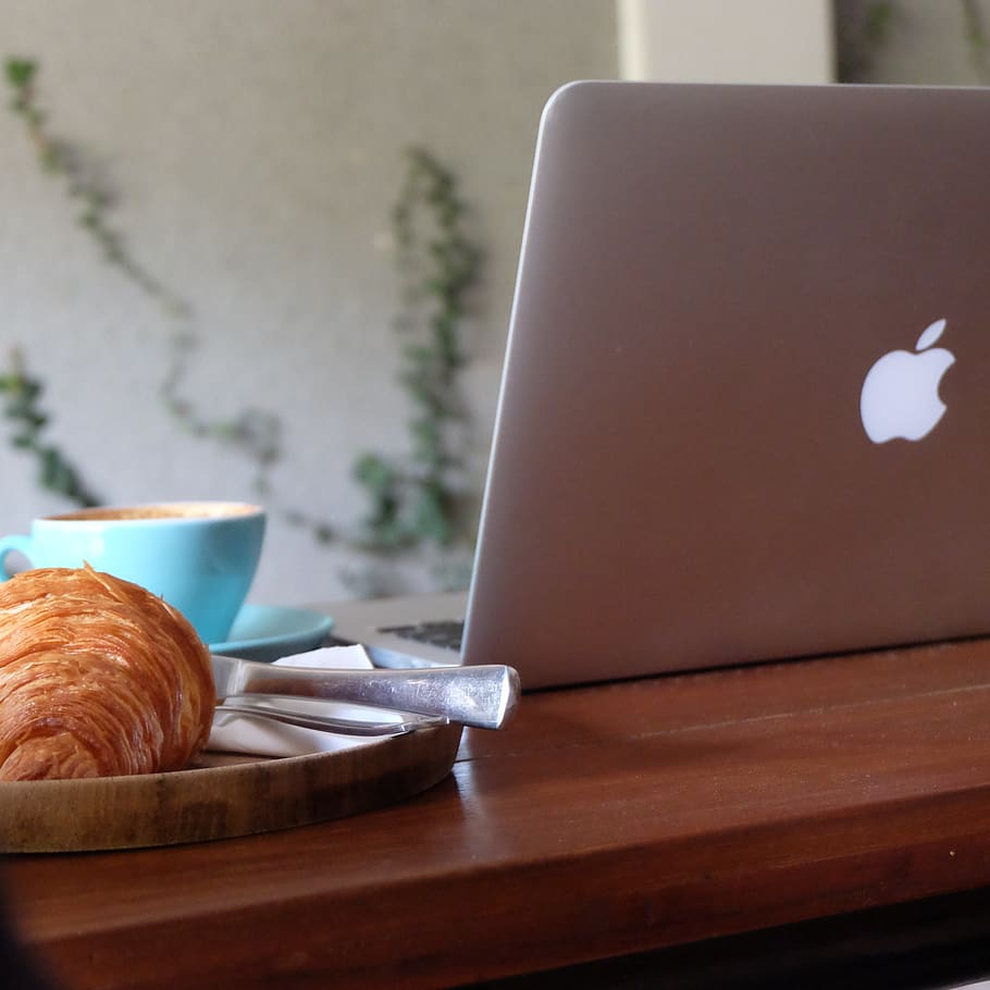 coffee, cafe, coffeeshop, food and drink, table, cup, croissant HD wallpaper