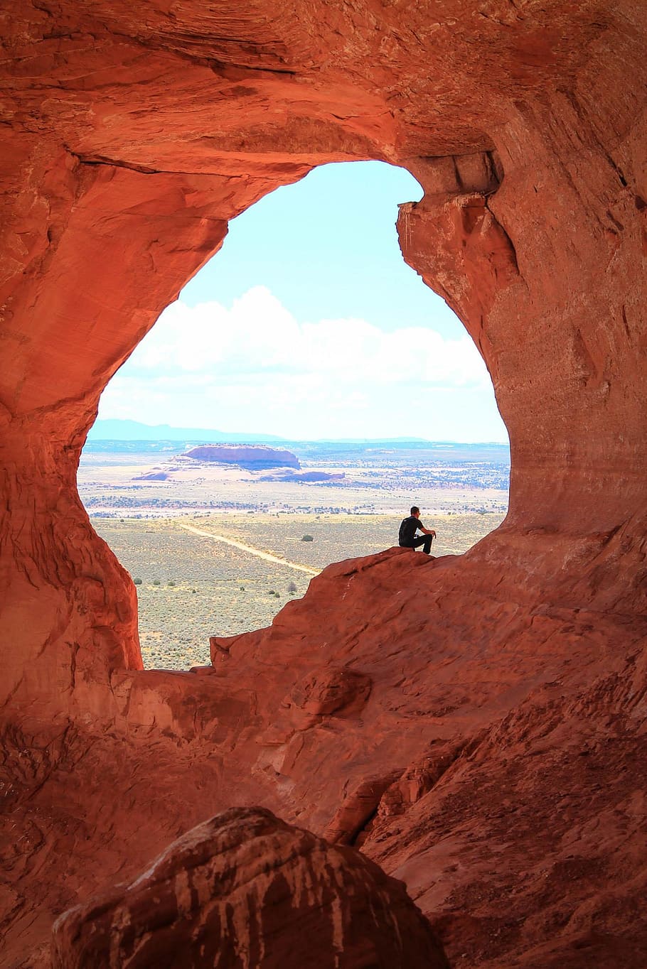 utah, nature, rocks, moab, arches, landscape, person, man, sitting HD wallpaper