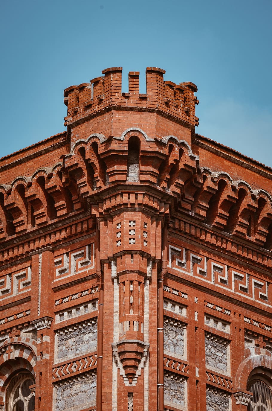 Brown Building, ancient, architecture, bricks, turret, sky, low angle view HD wallpaper